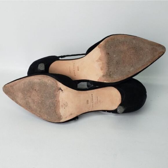 Cole Haan Black Suede Heels Stud Detail Size 10B Ankle Strap Cocktail Wedding - Picture 9 of 15